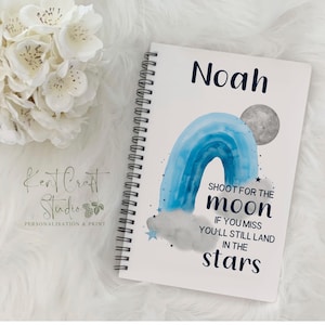 Personalised Space Astronaut Galaxy Clouds Moon Rainbow Notebook - A5 Spiral Note Pad - Gift - Book - Writing