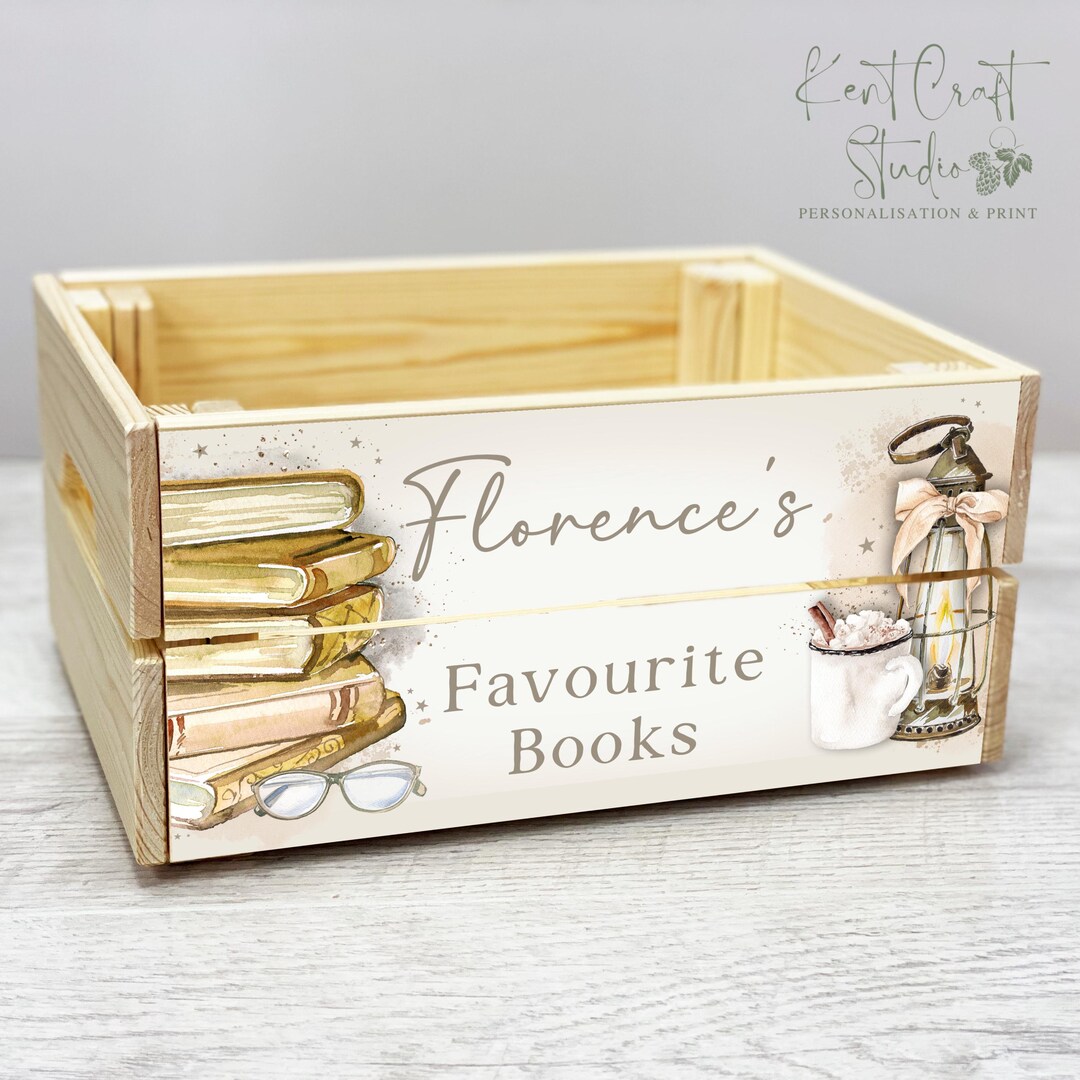 Personalised Wooden Book Crate, Just One More Chapter Book Box, Library ...