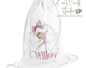 Personalised Gymnastic Girl Drawstring Gym PE Swim Storage Bag