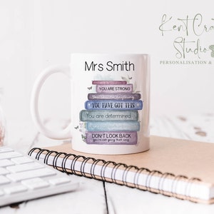 Personalised book stack mug gift, Affirmation mug, Gift for her