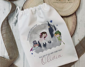 Personalised Peter Pan Bag - Stuff Bag - Watercolour Toy storage - Party Pyjama Bag