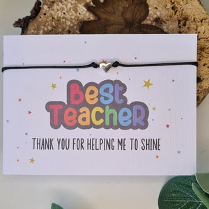 Best Teacher Thank You Wish Bracelet - Teaching Assistant Charm String Bracelet - Personalised Gift