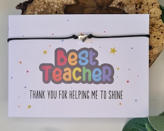 Best Teacher Thank You Wish Bracelet - Teaching Assistant Charm String Bracelet - Personalised Gift