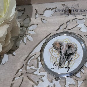 Personalised elephant compact mirror. Elephant gift for her, Personalised gift