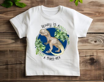 Personalised three-rex t-shirt, dinosaur age 3 t-shirt, Birthday t-shirt, Gift for him