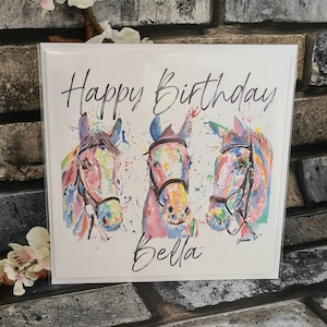 Personalised Birthday Greetings Card - Rainbow Horse Splatter Watercolour