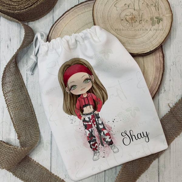 Personalised Drawstring Bag - Teen Girl - Party - Storage - Pyjama Sleepover - Toy - Rock Chic Gift - Hip hop - Street Dance