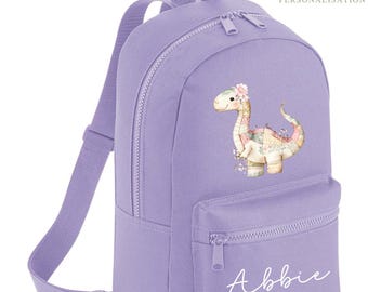 Personalised Dinosaur Backpack, Kids School Rucksack, Dinosaur Girls Gift