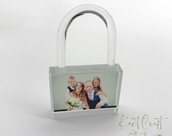 Personalised photo padlock with gift box, Custom photo crystal keepsake, Photo gift, Memory lock ornament, Gift for couple