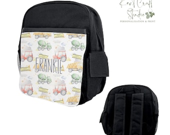 Personalised construction digger rucksack bag, Back to School back pack