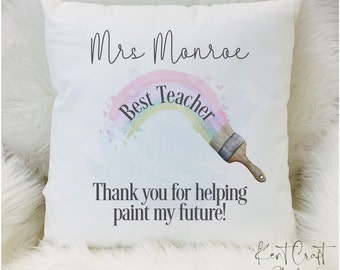 Personalised Best Teacher Pastel Paintbrush Rainbow Cushion Gift