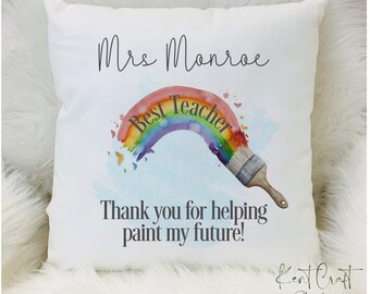 Personalised Best Teacher Paintbrush Rainbow Cushion Gift