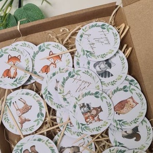 Woodland Theme Animal Cupcake Toppers 12 - Cake - First Birthday - Baby Shower - Christening - Fox
