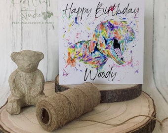 Personalised dinosaur greetings card, Birthday card, Gift for boys, Dinosaur birthday