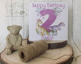 Personalised dinosaur birthday card, Girl's dinosaur gift, Pink dinosaur birthday, Age card