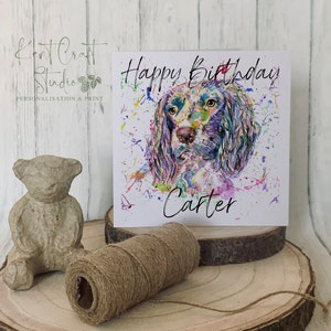 Personalised spaniel greetings card, Dog birthday card, Spaniel gift