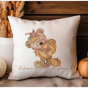 Personalised pumpkin teddy bear cushion - Autumnal fall Décor