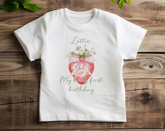 Personalised Strawberry First Birthday Shirt Girl, My Berry First Birthday Outfit, Custom Name 1st Birthday T Shirt, Berry Birthday
