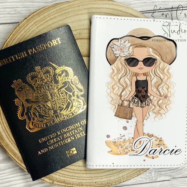 Personalised Girls passport cover - Holiday Passport Holder - Fashion Beach Girl