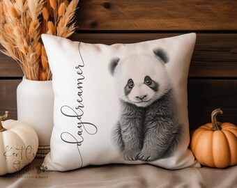 Personalised Panda Linen Canvas Cushion