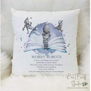 Boy&#39;s worry cushion, Robot gift, Robot cushion, Gift for him