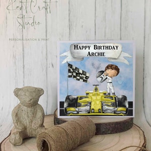 Personalised Racing Car Birthday Greetings Card - Editable Girl Boy