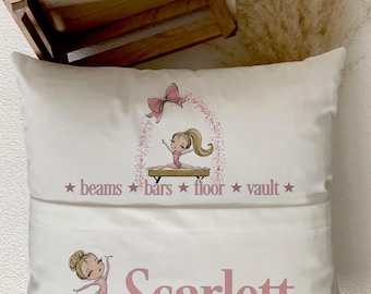 Personalised gymnastic girls book cushion, Gymnast gift, Gift for her, Reading gift