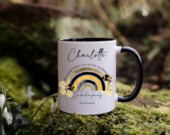 Personalised Bumble Bee Black Handle Rainbow Mug Gift