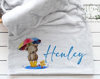 Personalised bear blanket, Custom name throw, Super soft fleece blanket, Baby gift
