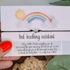 Best Teacher Thank You Wish Bracelet - Teaching Assistant Charm String Bracelet - Personalised Gift