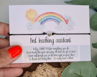 Best Teacher Thank You Wish Bracelet - Teaching Assistant Charm String Bracelet - Personalised Gift