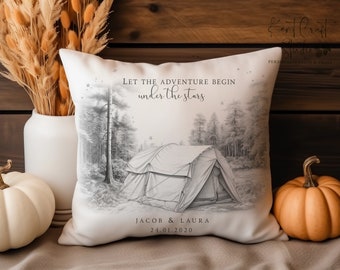 Personalised Camping Tent Linen Canvas Cushion