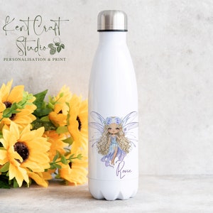 Personalised fairy girls bottle, Aluminium bowling bottle, Insulated 350ml 500ml, Gift for her