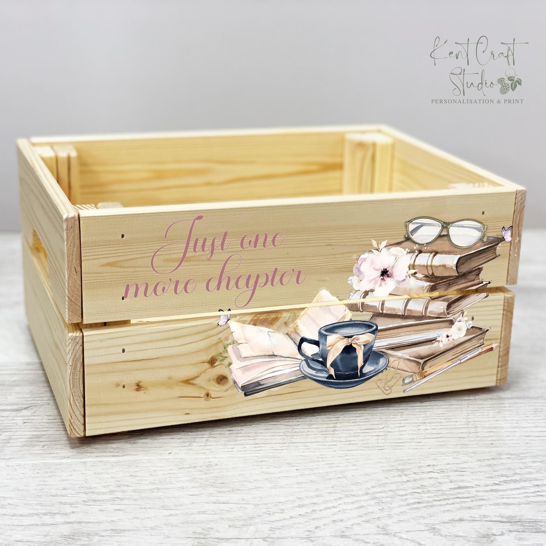 Personalised Wooden Book Crate, Just One More Chapter Book Box, Library ...