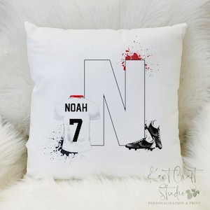 Personalised football cushion, Football alphabet cushion gift, Football bedroom, Gift for him