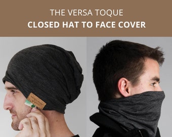 Merino Wool Beanie, Face Mask, Neck Gaiter w/ Pocket - The Versa Toque | Temperature Regulating, Breathable, LIGHTWEIGHT Beanie / Face Cover