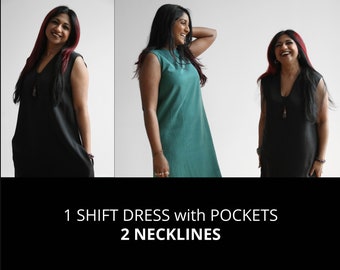 Reversible Dress w/ Pockets - The Simply Shift Dress | 2 Necklines, 1 Airy Dress | Soft Eco Lyocell Fabric