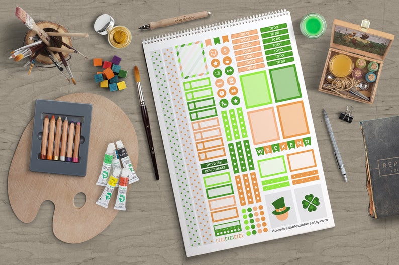 EC Planner Stickers Spring Planner Kit Printable Weekly Kit Partick/'s Day Mini Sticker Kit Green Planner Sticker Kit Printable St