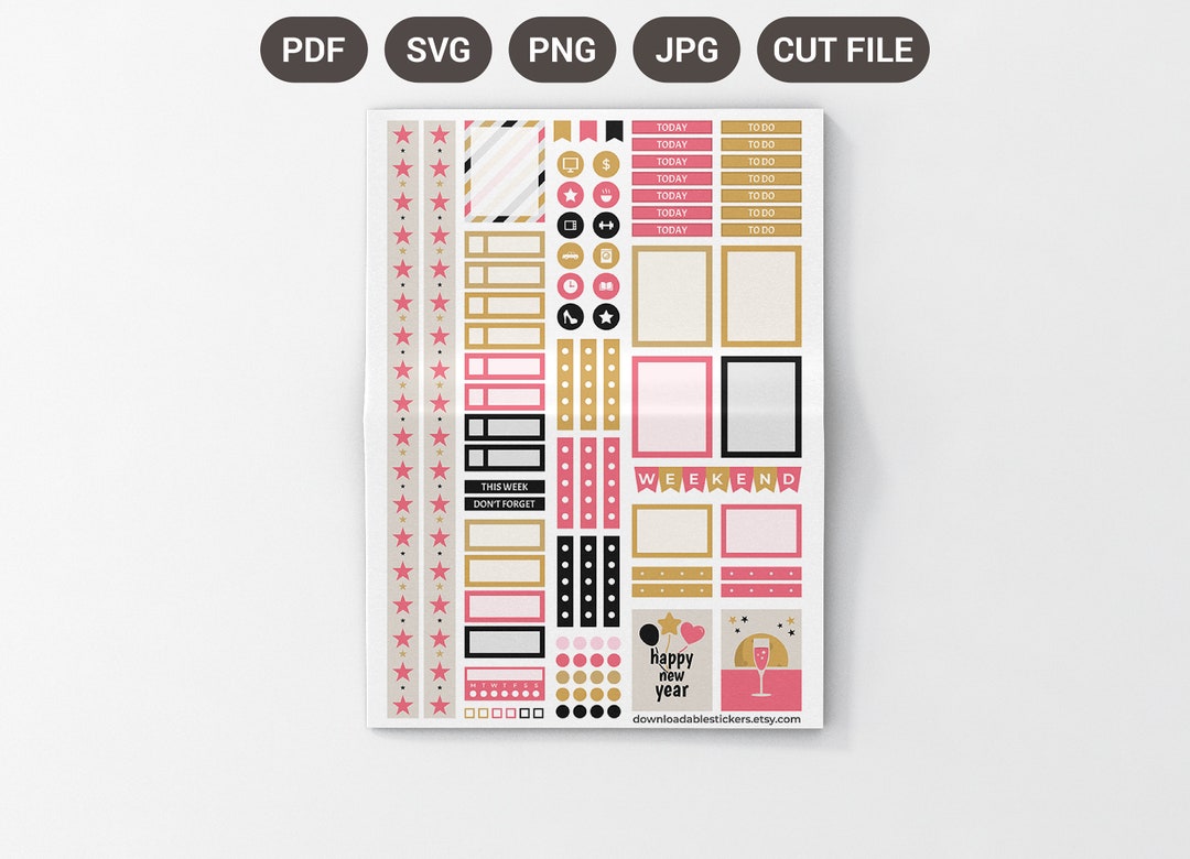 Printable Happy New Year Planner Stickers EC Planner - Etsy