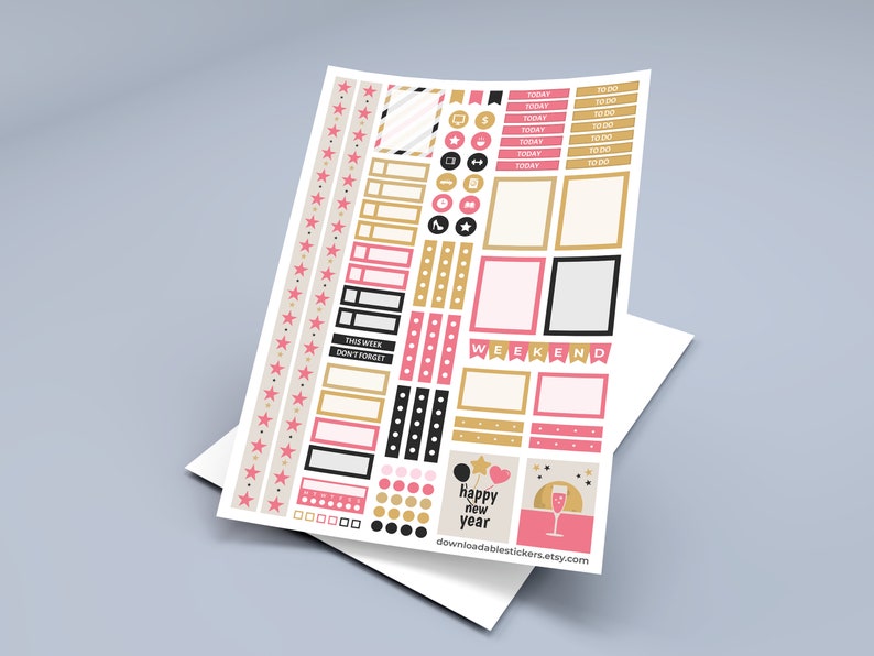 Printable Happy New Year Planner Stickers EC Planner | Etsy
