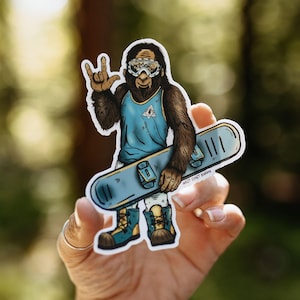 Snowboarding Sasquatch Colourful Sticker