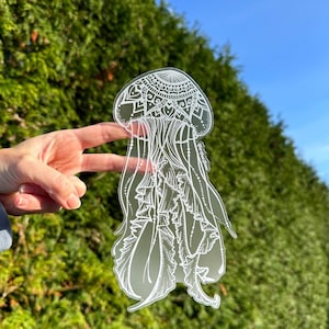 Kwallen auto sticker, oceaan vinyl sticker, zeeleven waterdicht sticker, kust autoruit kunst, natuur zeeschepsel cadeau, 8,5 x 4,5