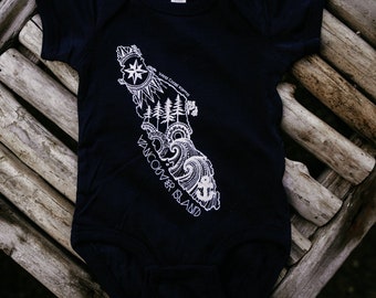 Vancouver Island Baby Onesie in Navy