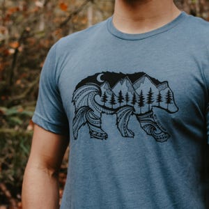 Nature Bear Tee | Unisex Outdoor Graphic T-Shirt | Soft Cotton Blend Hiking Shirt | Wilderness Wildlife Bear Shirt | Nature Lover Gift