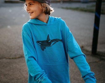 Orca Kids/Youth Hoodie in Turquoise Blue