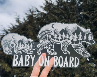 Bear Baby On Board Car Decal, Clear Printed Durable Window Sticker for Vehicle Safety Gift