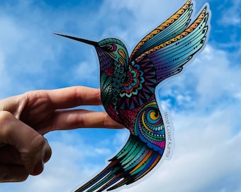 Colorful Hummingbird Car Decal – Clear Vinyl Window Sticker for Cars, Wildlife Bird Art for SUV Van or Truck, Boho Nature Auto Accessory
