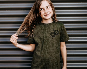 T-shirt serpent pour enfant/adolescent (vert reptile)