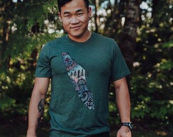 Colourful Vancouver Island Mens Tee in Heather Forest