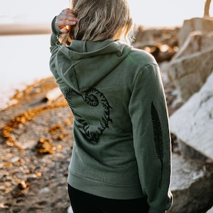 Fern Heart Unisex Zip Hoodie in Military Green